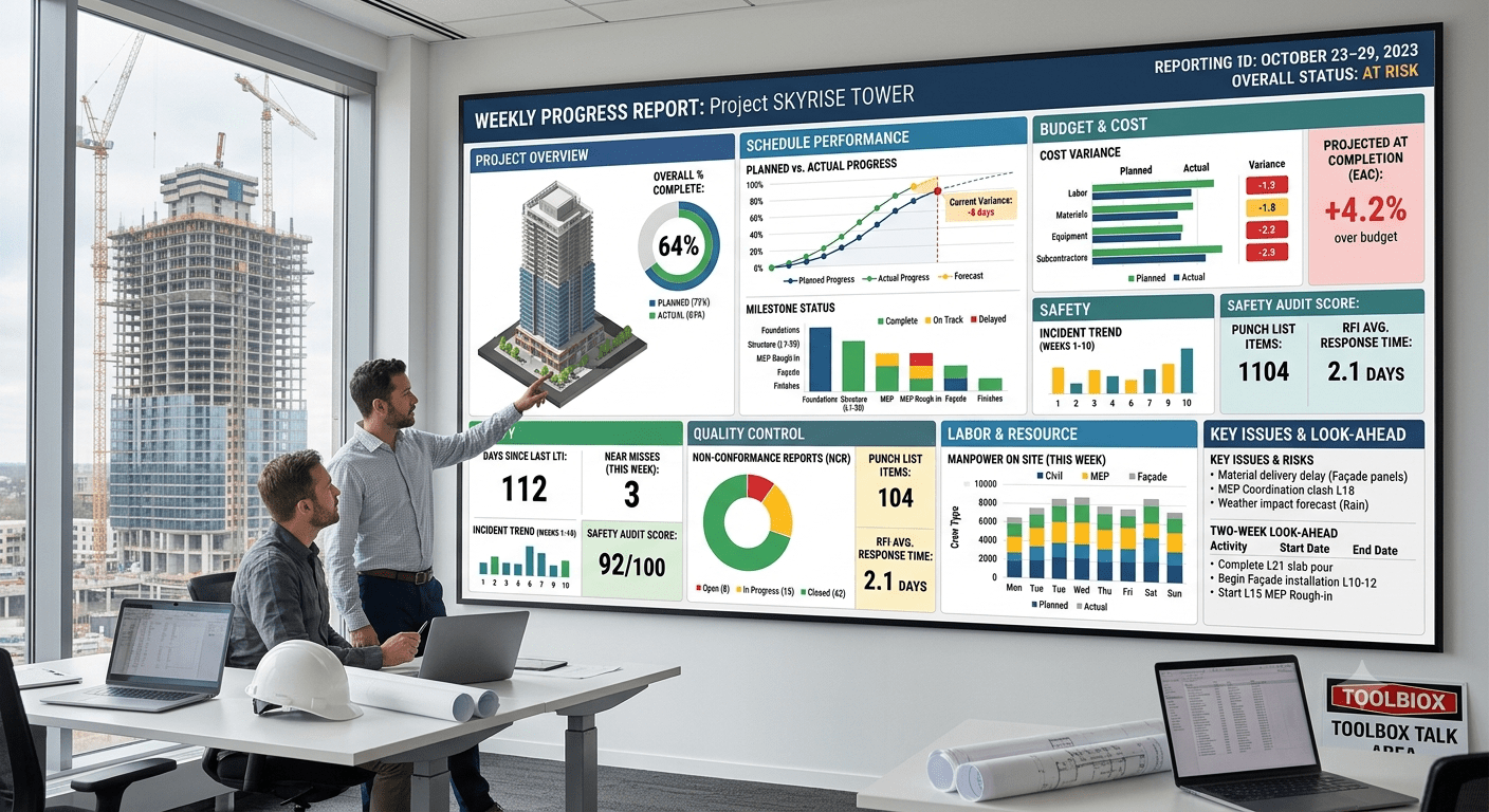 Weekly Progress Report Dashboard - for a construction project
